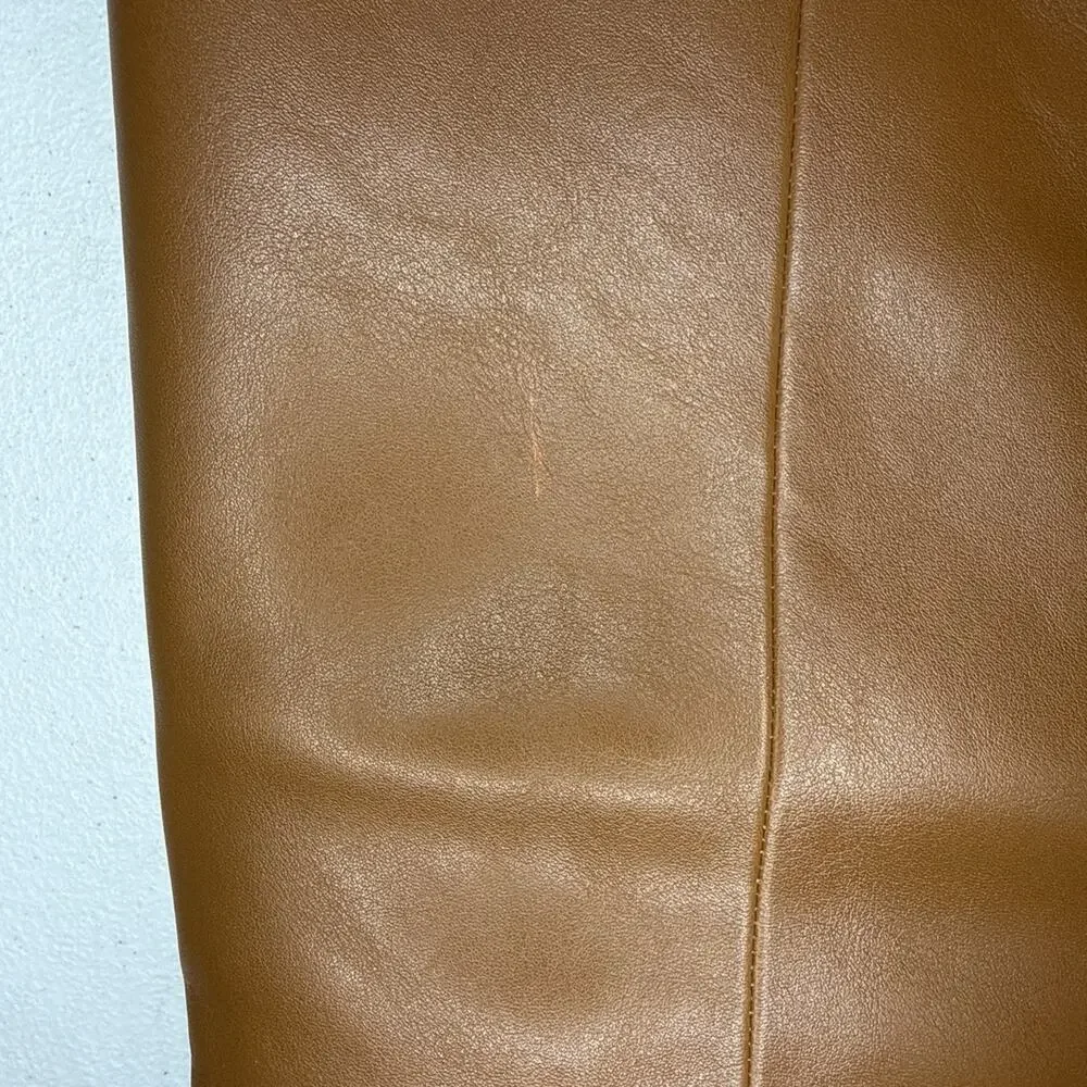 Ankis Tall Boots Womens Size 9.5 Brown Faux Leather Square Toe Chunky Heel